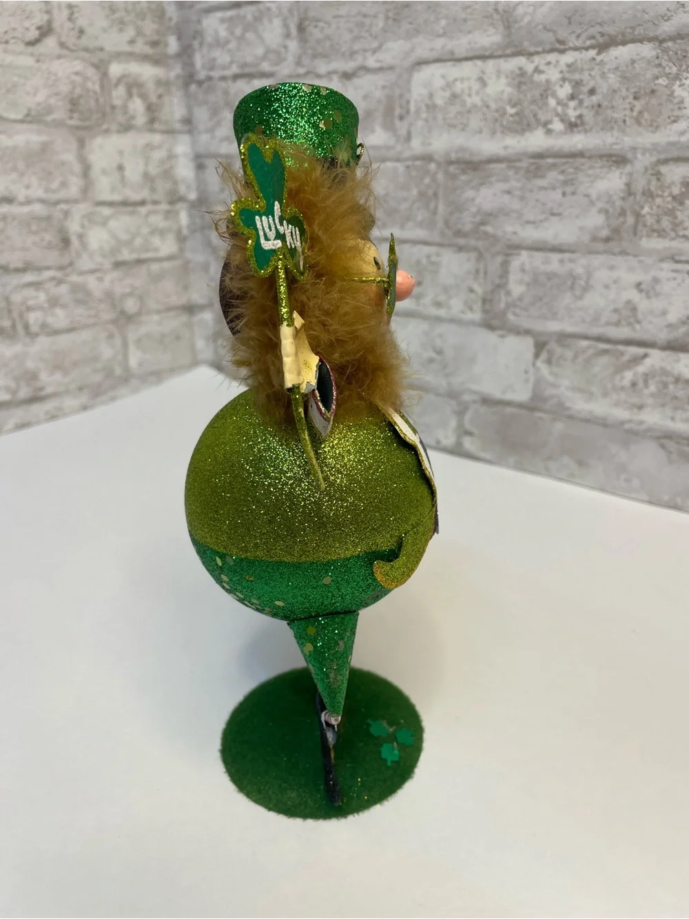 Vintage Pier 1 Lucky Leprechaun Glitter Metal St Patricks Day Shamrock 10” Rare